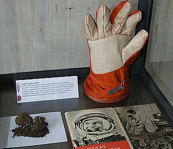 Gagarin's training glove and earth from exactly the spot of his landing at Smelovka