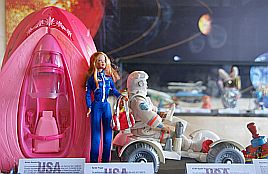 Barbie's spaceship is of course pink...