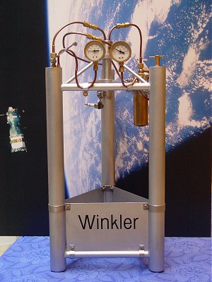 On 14 March 1931 Johannes Winkler launched the first liquid rocket in Europe, the HW-1, in Dessau. Here a replica using the original materials
